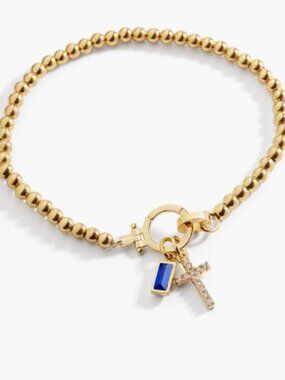 Mint&Lily Cross Charm Birthstone Bracelet-September Sapphire 6.5"